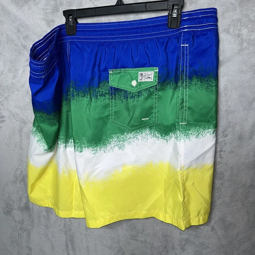 Polo Ralph Lauren 3XB Traveler Mid Trunk Classic Swim NWT Green Blue Wht Yellow